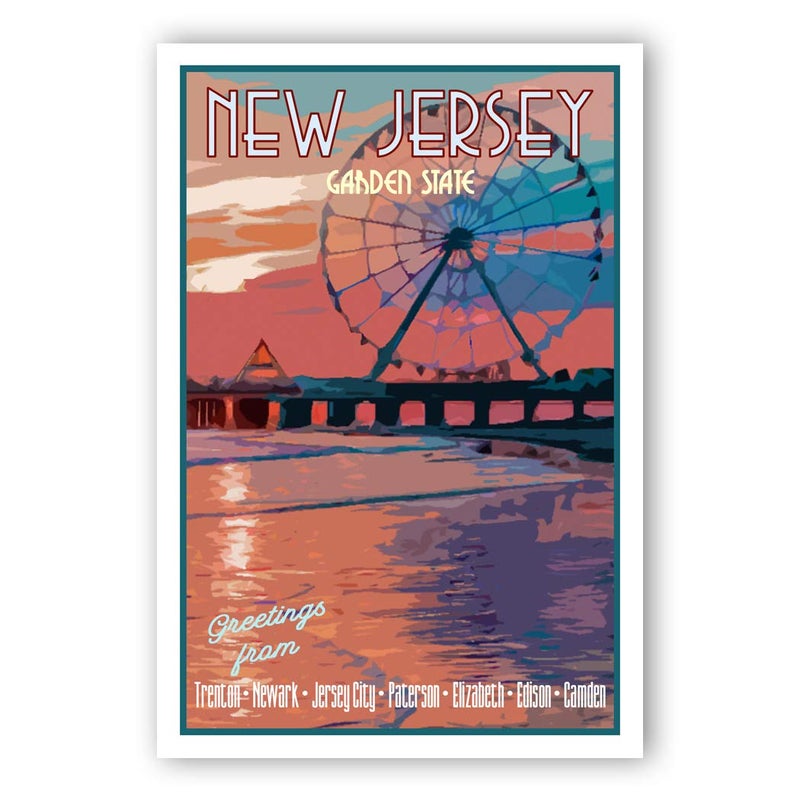 Postcard Fair NEW JERSEY TRAVEL POSTER postcard set of 20 identical postcards. NJ state vintage style travel poster post cards. Made in USA. - Image 1